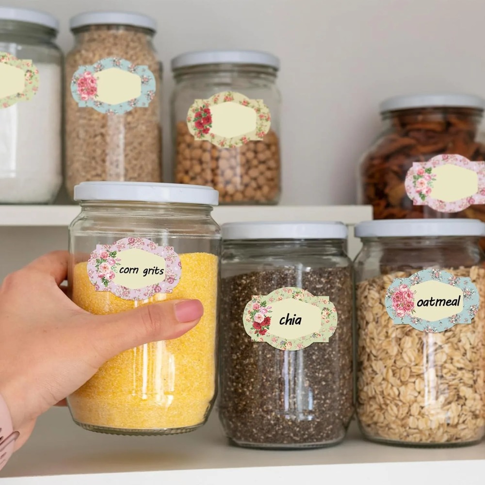 Food Storage Labels - 250 adet Çiçek Desenli İsim Etiketleri